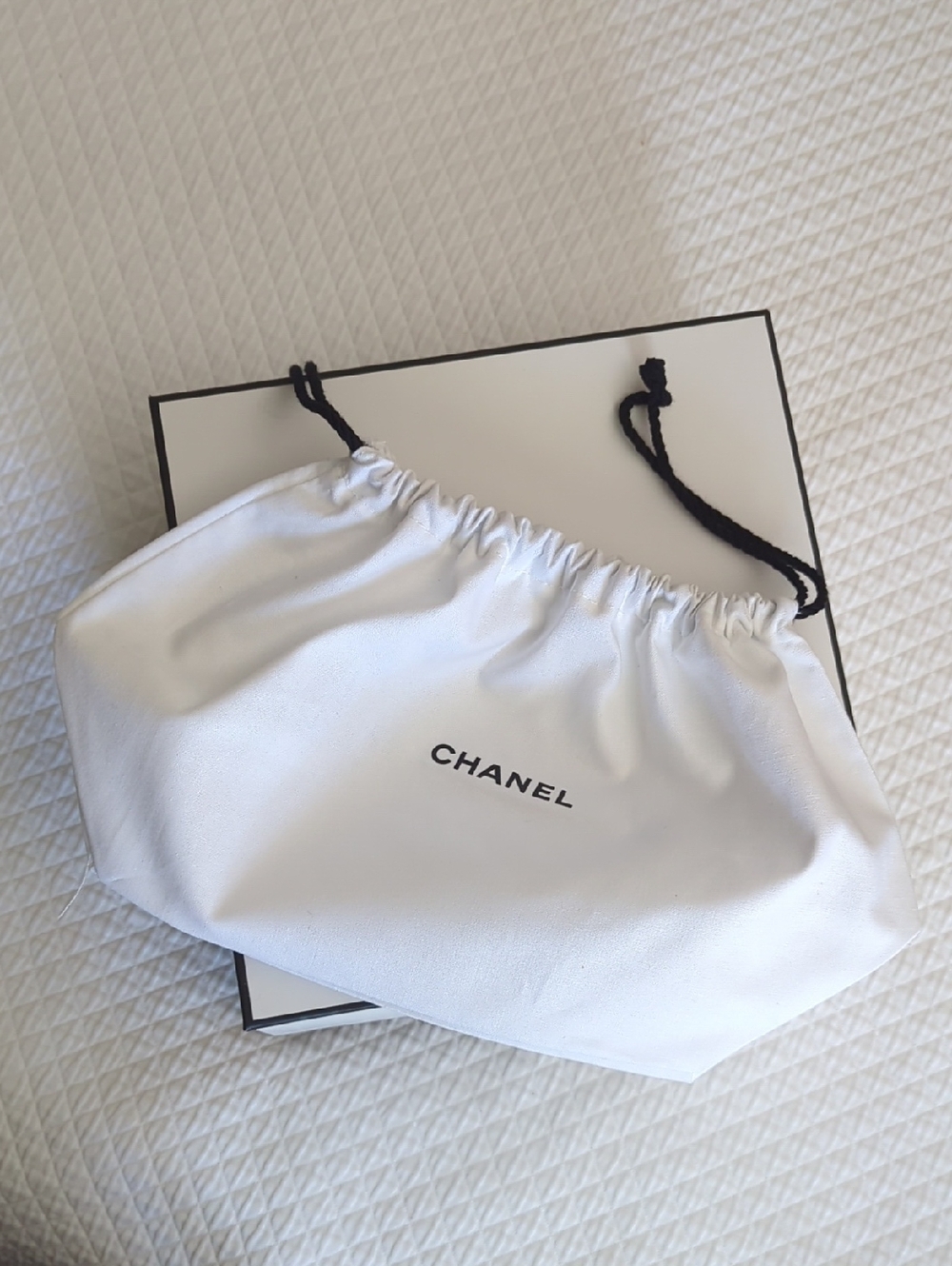 CHANEL White Drawstring Dust Bag with Black Cord